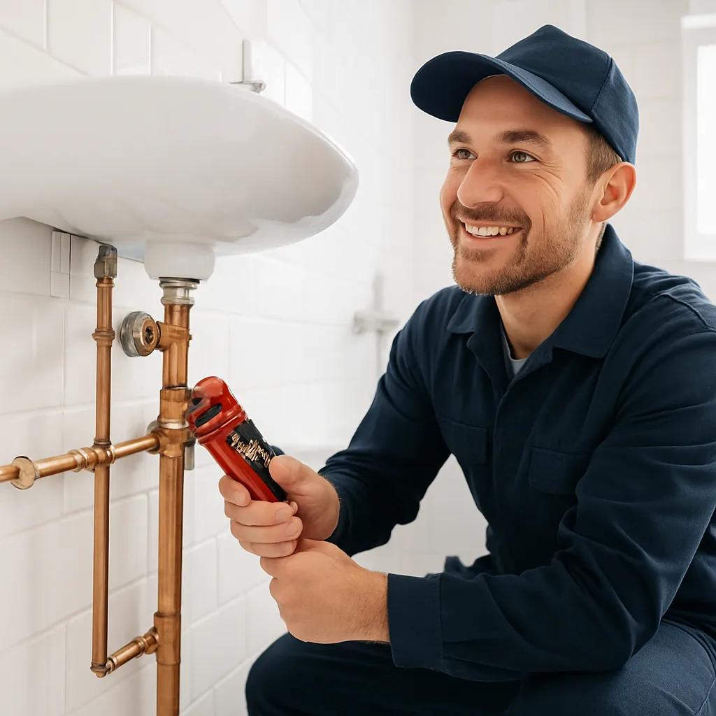Professional plumber working in a London home